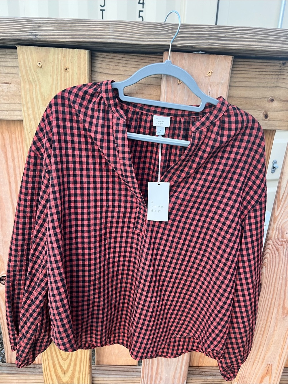 A New Day Orange and Black Gingham Pullover Blouse